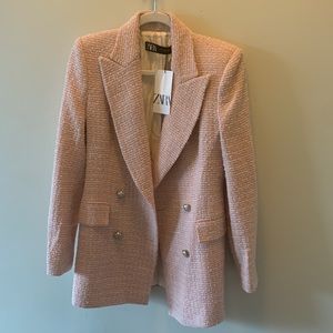 Pink and white tweed Zara blazer